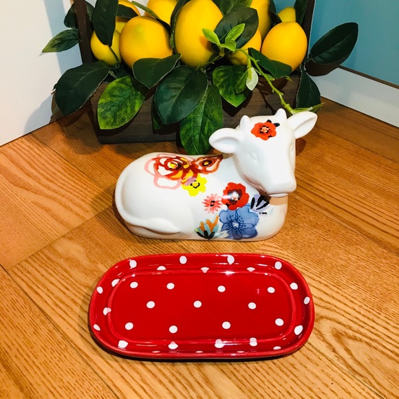 Pioneer Woman Flea Market Cow butter dish polka - Picture 4 of 6